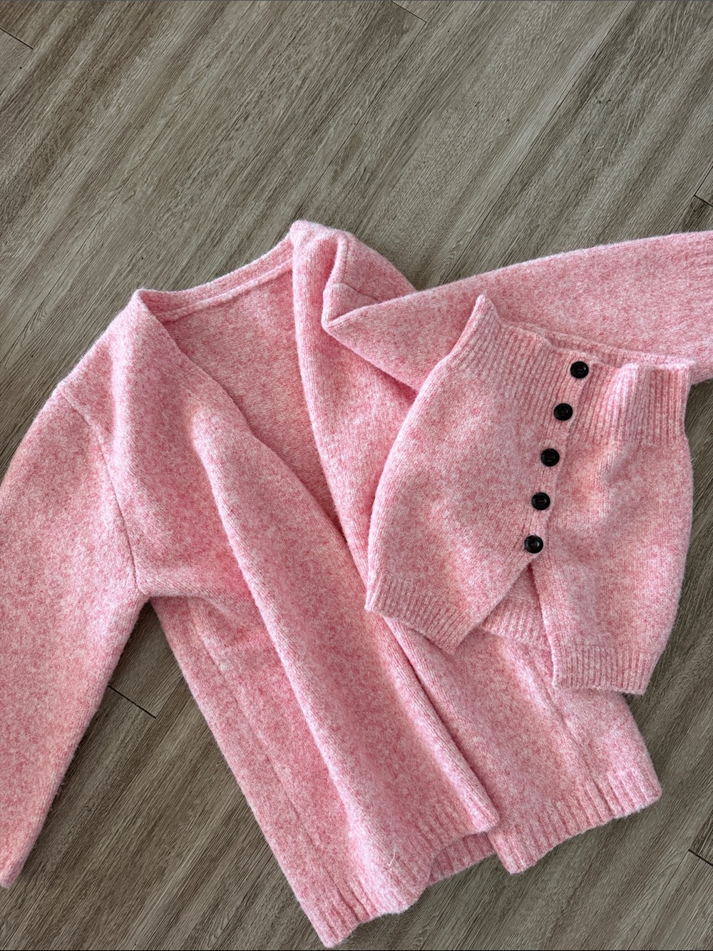 Cozy Pink V-Neck Button Cuff Sweater